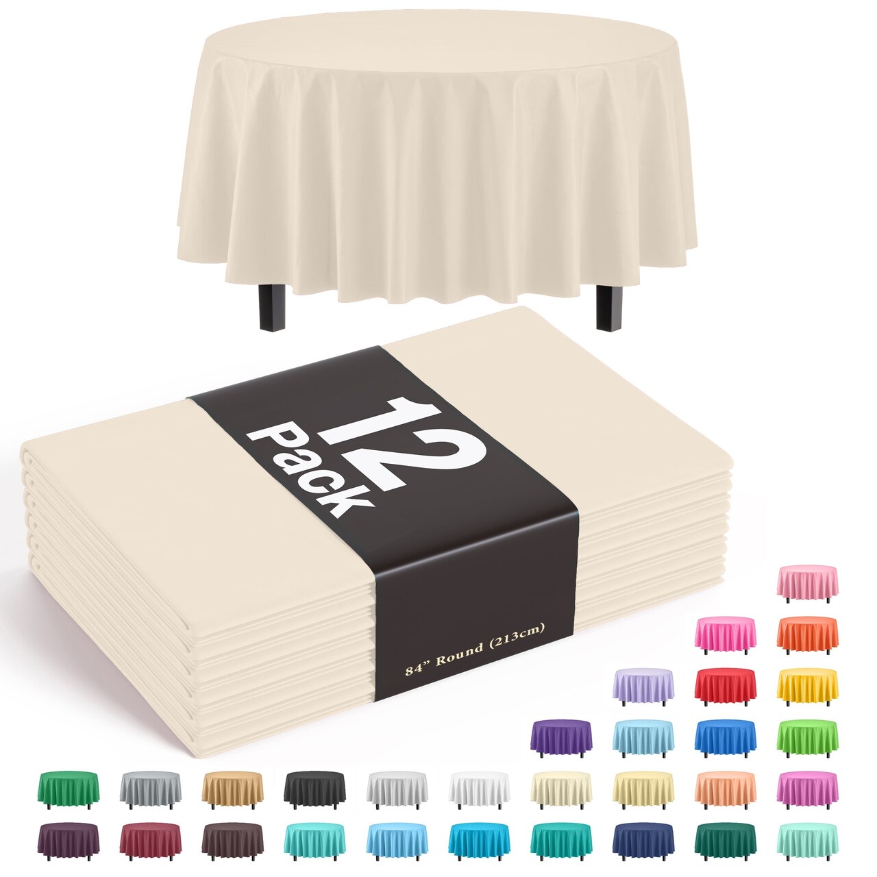 Exquisite Disposable Round Plastic Tablecloths – 12 Pack 84" Disposable Table Cloths – Indoor/Outdoor Party Tablecloth – Round Plastic Table Cover for Events & Party Supplies
